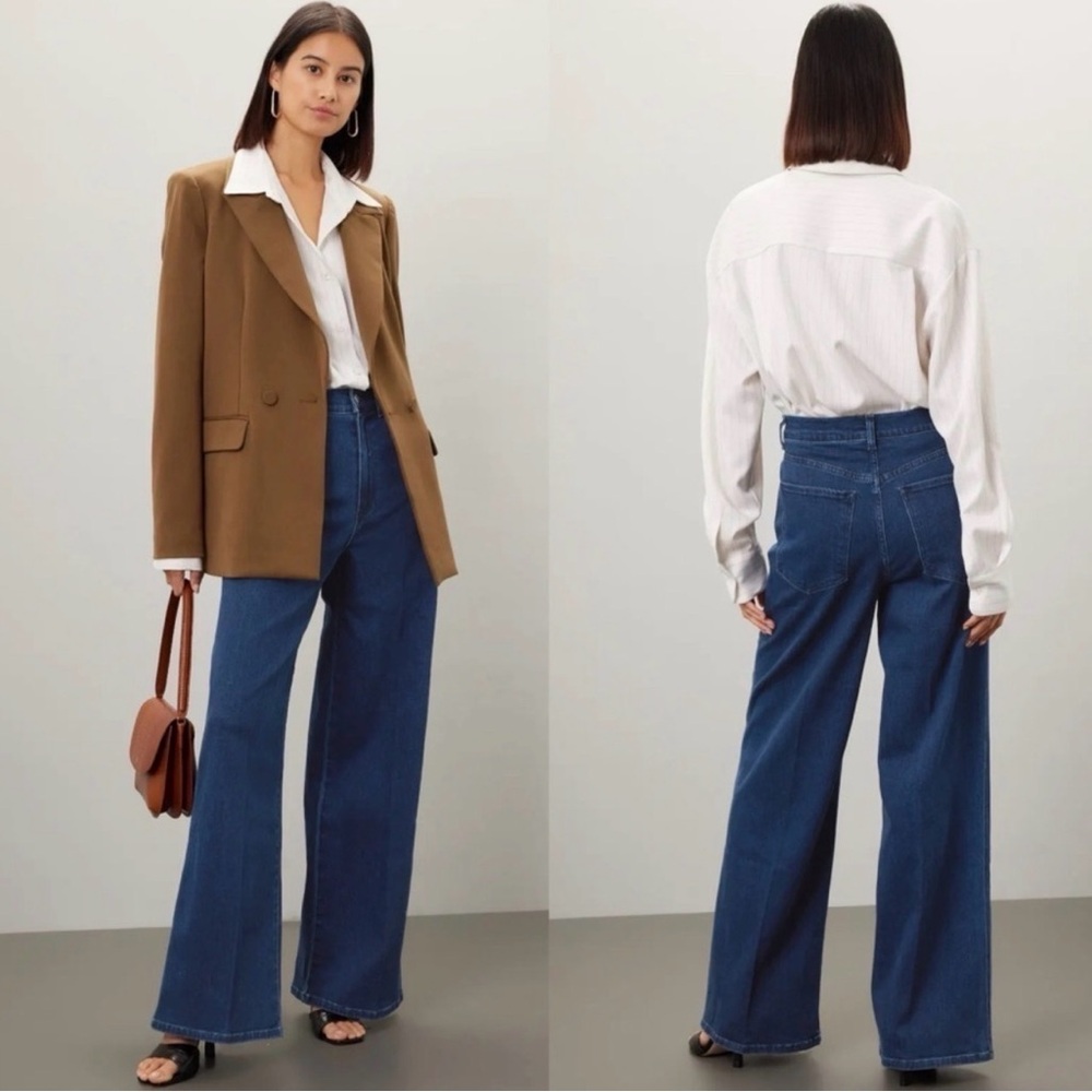Wide Leg Flare Jeans in Deep Blue